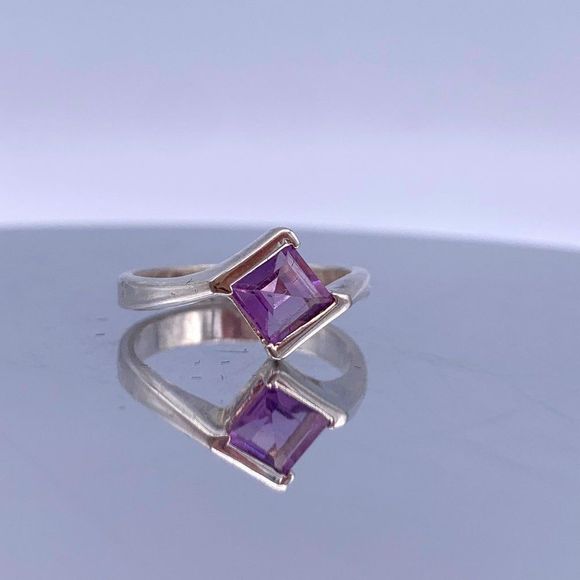 Vintage Sterling Silver Amethyst Bypass Ring - Asscher Cut - Picture 9 of 9